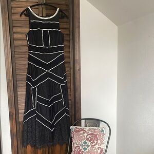 Leifsdottir Black and White Halter Sheath Midi Dress